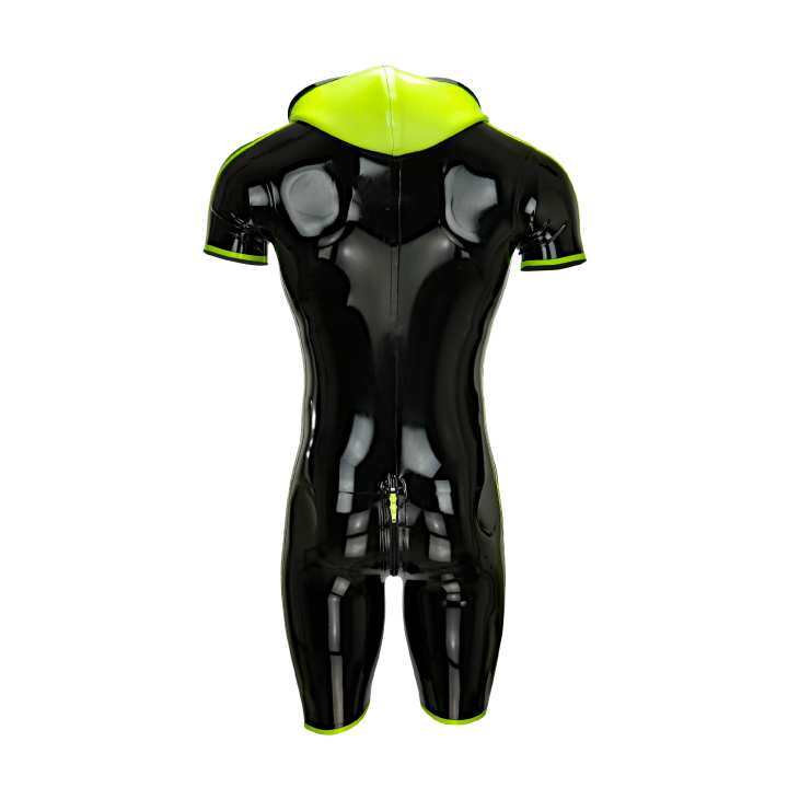 Preview: Catsuit Kurzanzug 2 STRIPES HOOD  Latex Laser Edition