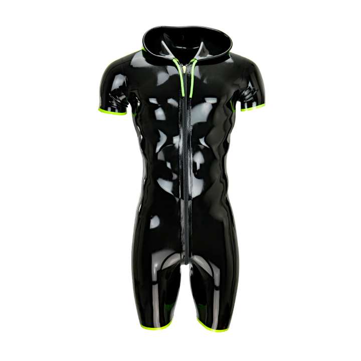 Catsuit Kurzanzug 2 STRIPES HOOD  Latex Laser Edition