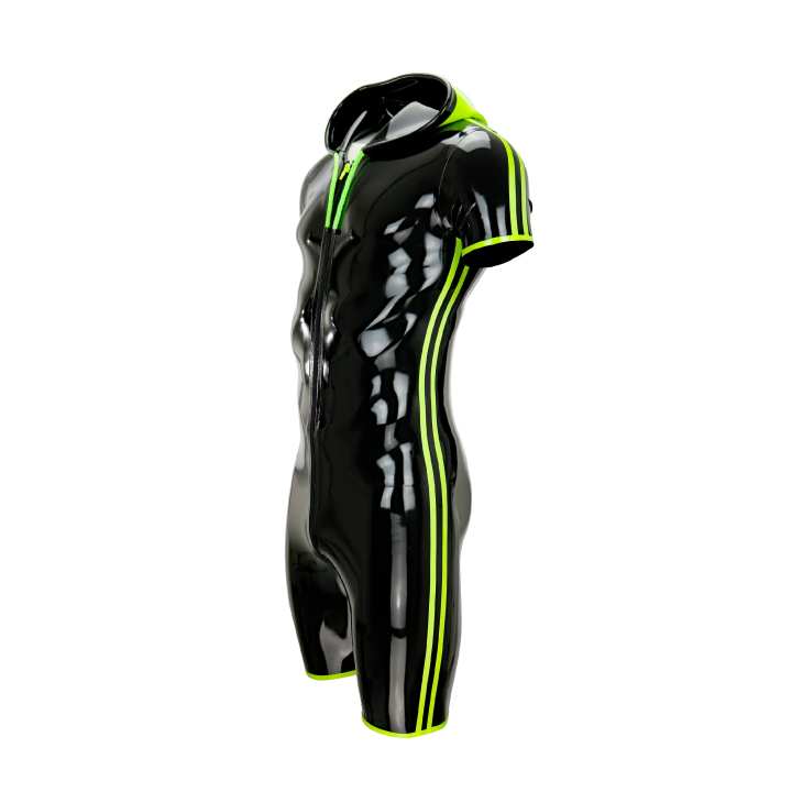 Preview: Catsuit Kurzanzug 2 STRIPES HOOD  Latex Laser Edition