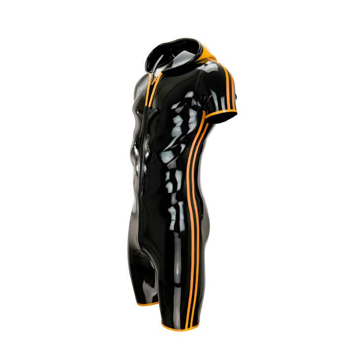 Catsuit Kurzanzug 2 STRIPES HOOD Latex Laser Edition