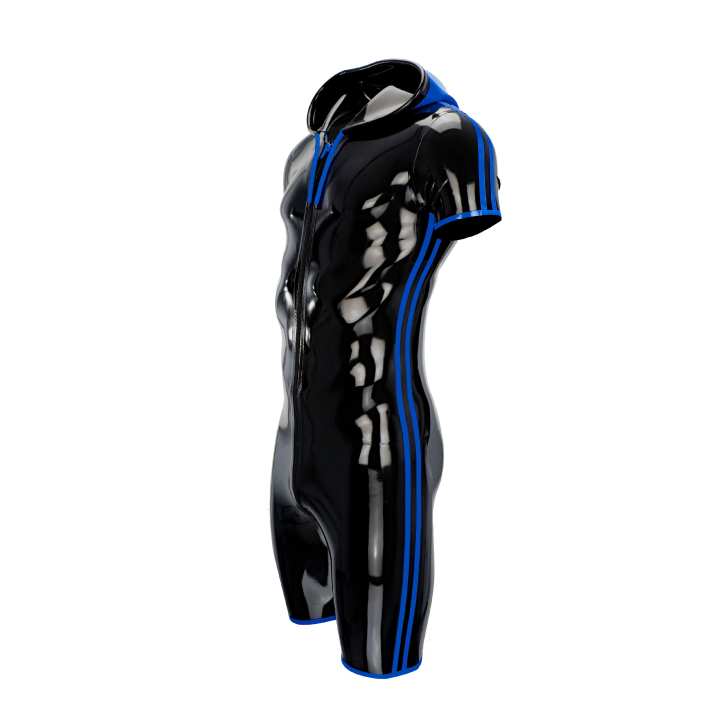 Catsuit Kurzanzug 2 STRIPES HOOD Laser Latex